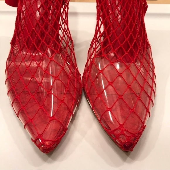 Fishnet Red Cape Robin Sling Back Clear Pointy Toe Stiletto Heel Darling… - Picture 3 of 9